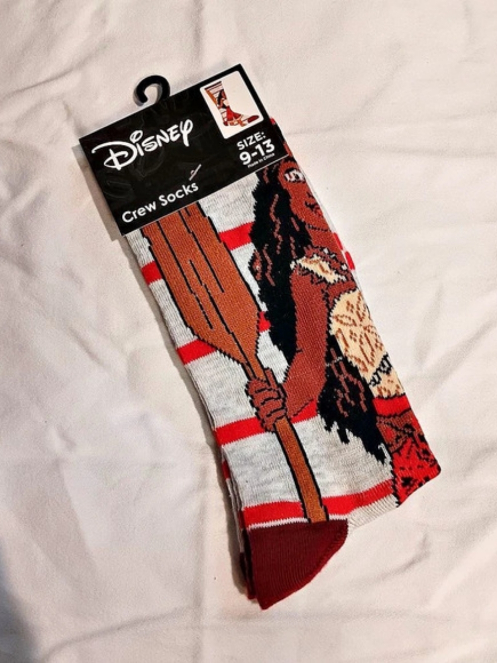 Disney Moana Character Graphic Crew Socks Size 9-13 Crew Socks Striped in Gray &